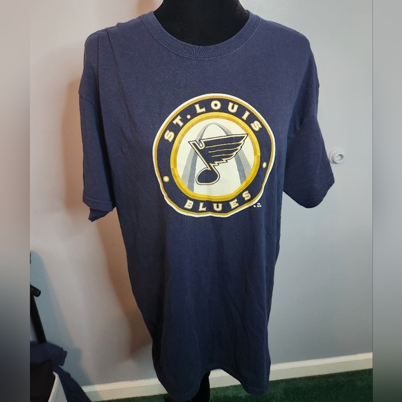 Oshie 74 St.Louis Blues T-Shirt Size Large Navy Blue Gildan Heavy Cotton - Picture 1 of 5